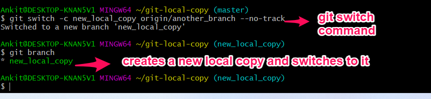 Git Switch New Local Copy